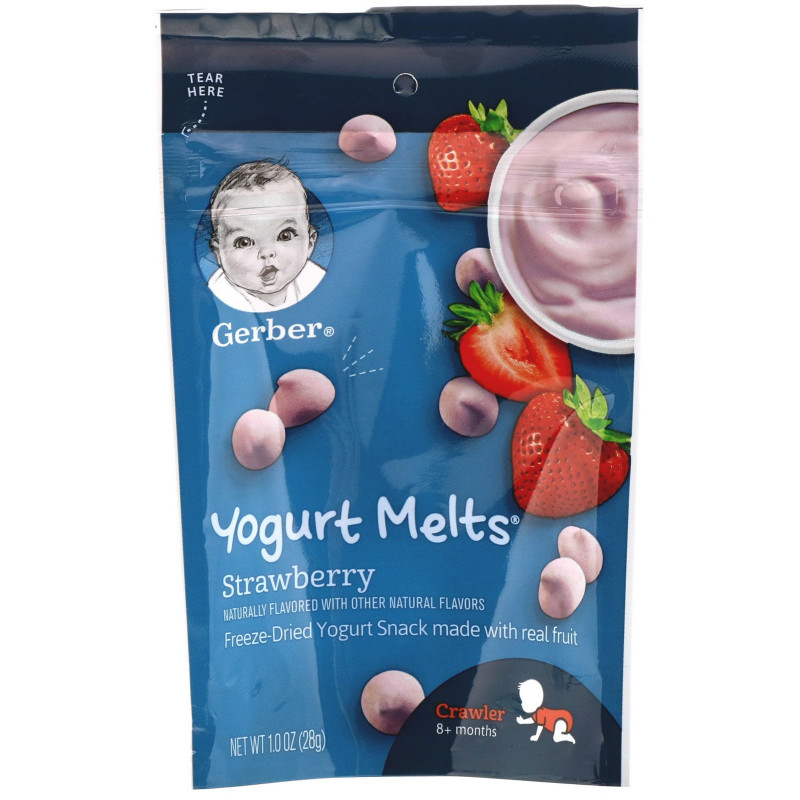 Gerber, Yogurt Melts, клубничные, дети от 8 месяцев, 1,0 унц. (28 г)