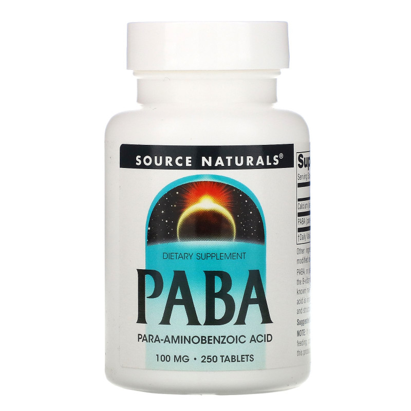 Source Naturals, Парааминобензойная кислота (ПАБК), 100 мг, 250 таблеток