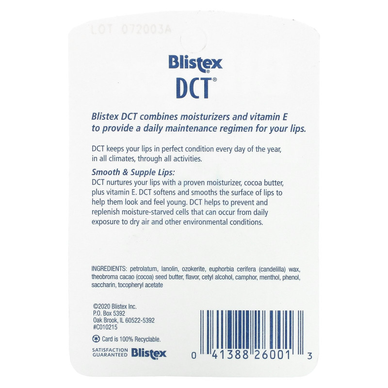 Blistex, DCT (Ежедневное увлажнение) для губ, SPF 20, 0,25 унции (7,08 г)