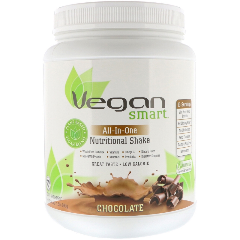 VeganSmart, All-In-One Nutritional Shake, Chocolate, 24.3 oz (690 g)