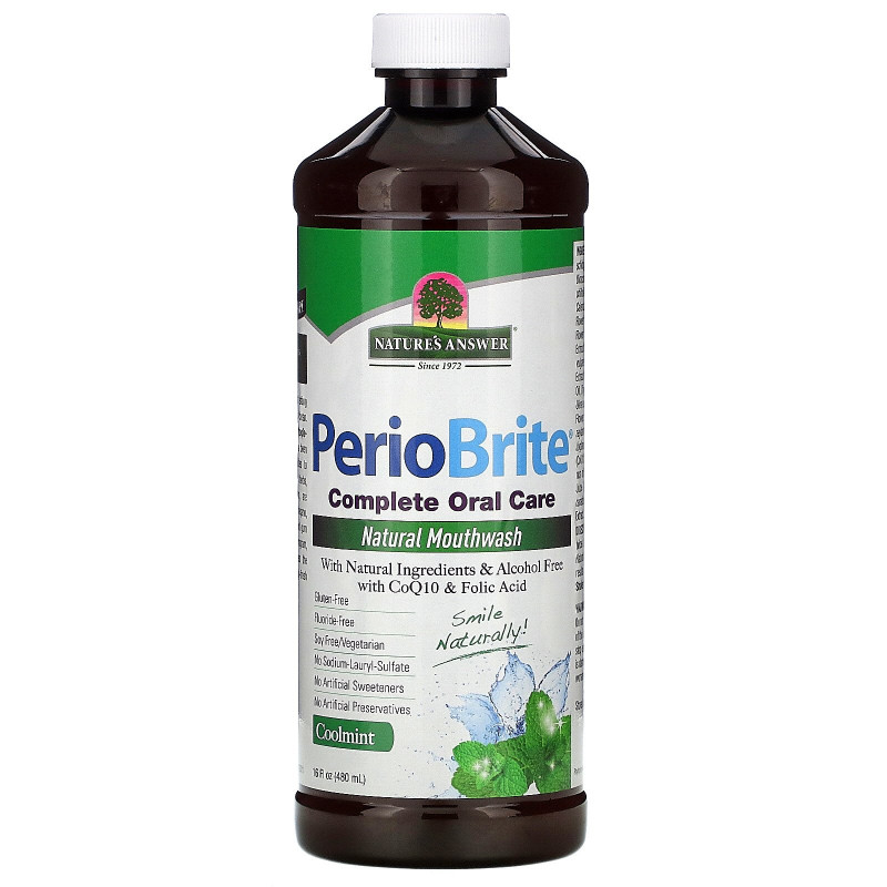 Nature's Answer, PerioBrite, натуральный ополаскиватель для полости рта, прохладная мята, 16 жидких унций (480 мл)