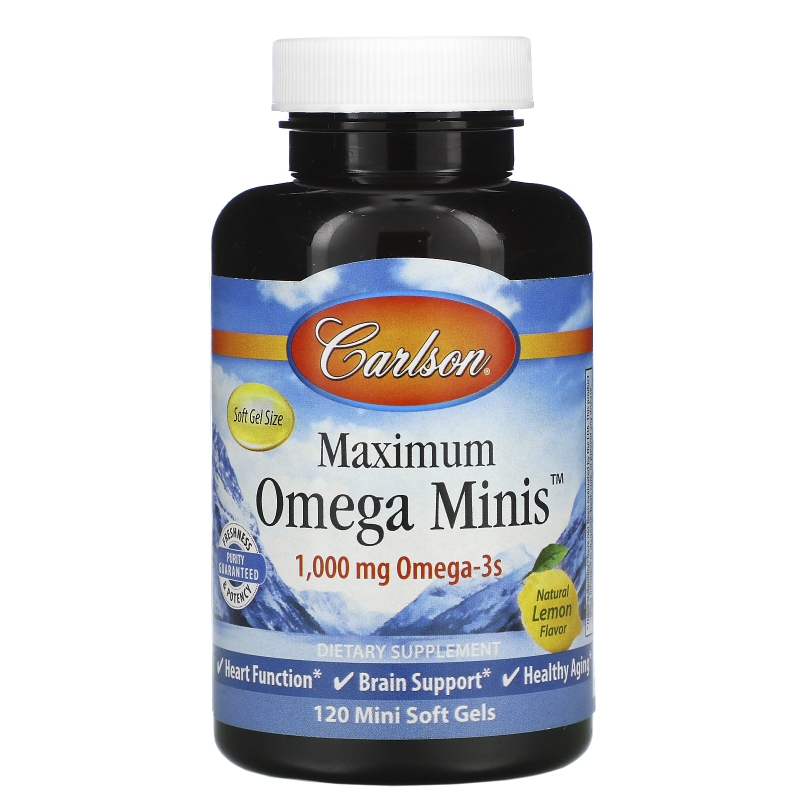 Carlson Labs, Maximum Omega Minis, Natural Lemon Flavor, 1,000 mg, 120 Mini Softgels