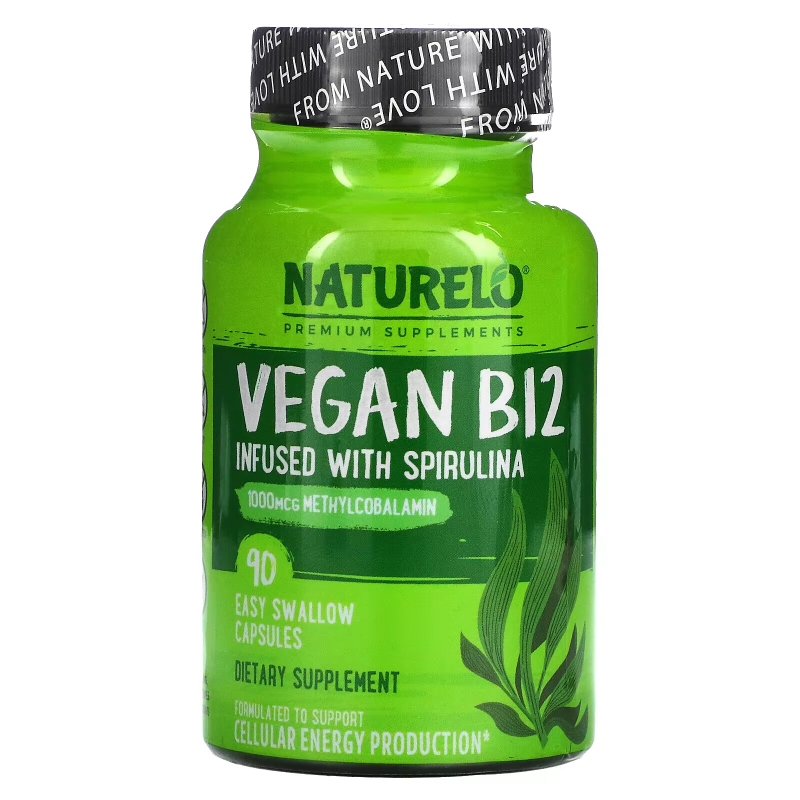 NATURELO, Vegan B12 Infused with Spirulina, 90 Easy Swallow Capsules