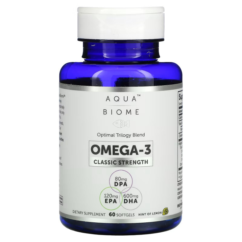 Enzymedica, Aqua Biome, рыбий жир, классическая сила, лимонный вкус, 60 гелевых капсул