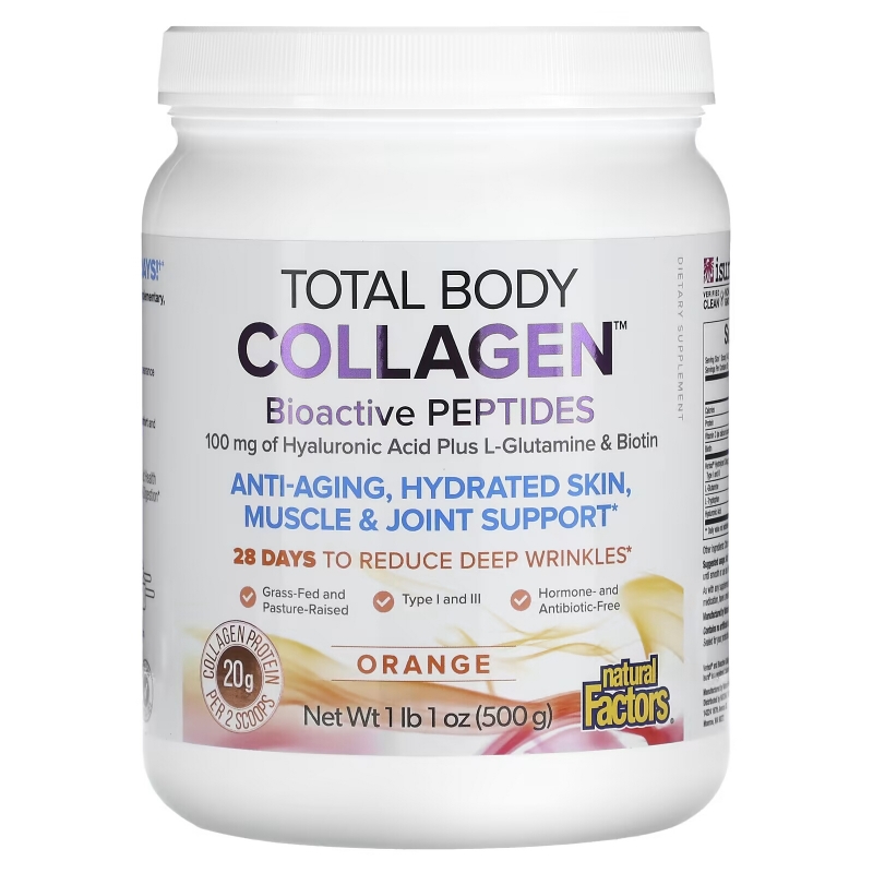 Natural Factors, Total Body Collagen, Bioactive Peptides, Orange, 100 mg, 1 lb 1 oz (500 g)