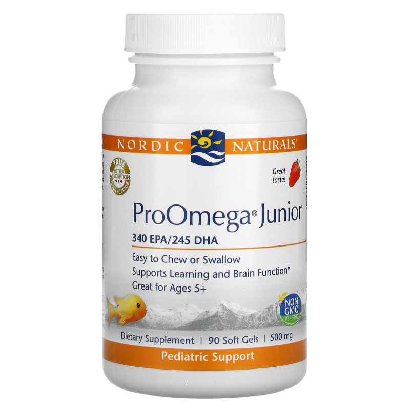 Nordic Naturals, ProOmega Junior, Strawberry, 500 mg, 90 Soft Gels