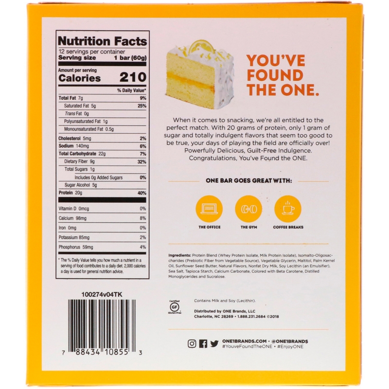 Oh Yeah! One Lemon Cake Flavor 12 Bars 2.12 oz (60 g) Each