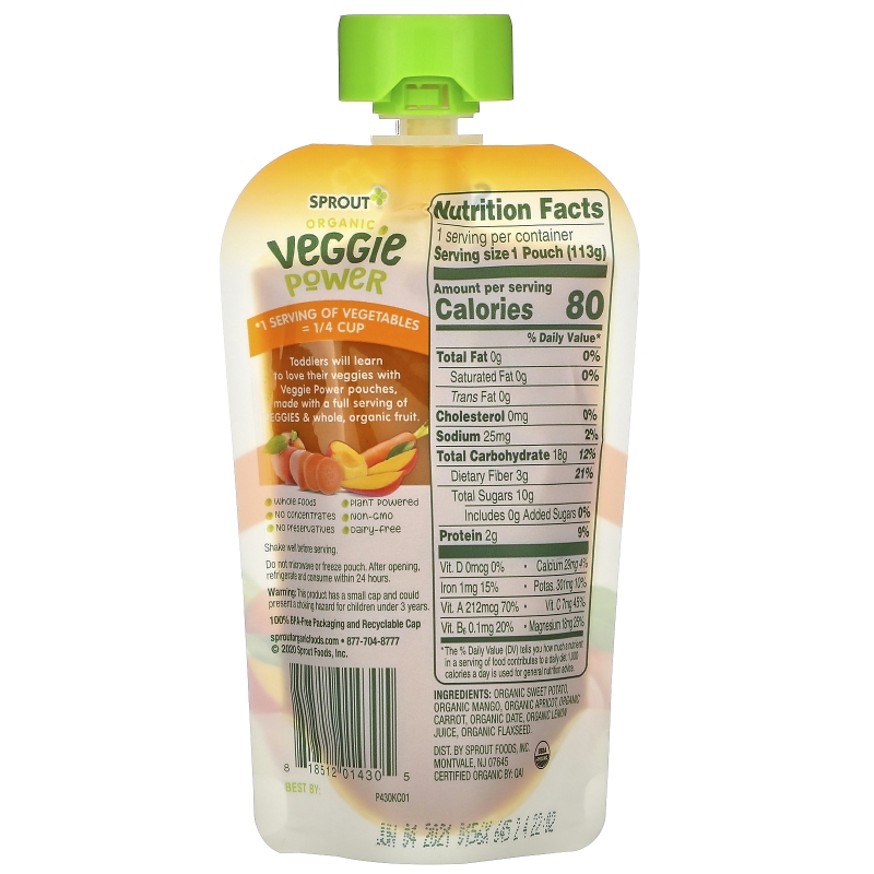 Sprout Organic, Veggie Power, Sweet Potato with Mango, Apricot & Carrot, 4 oz (113 g)