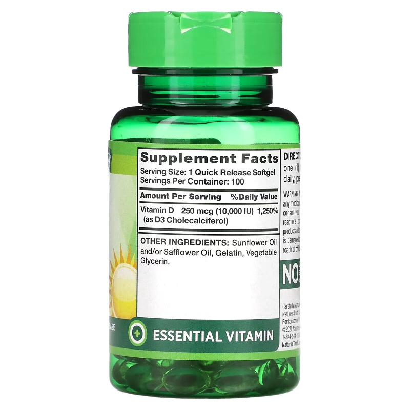 Nature's Truth, Vitamin D3, High Potency, 250 mcg (10,000 IU), 100 Quick Release Softgels