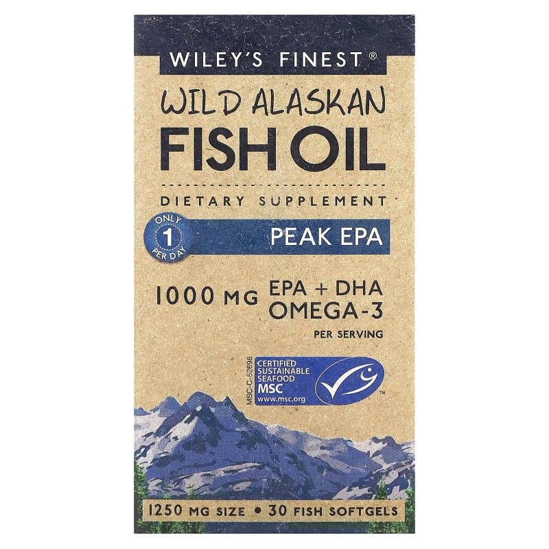 Wiley's Finest, Дикий Аляскинский Рыбий Жир, Пик EPA, 1250 мг, 30 Рыбные Капсулы