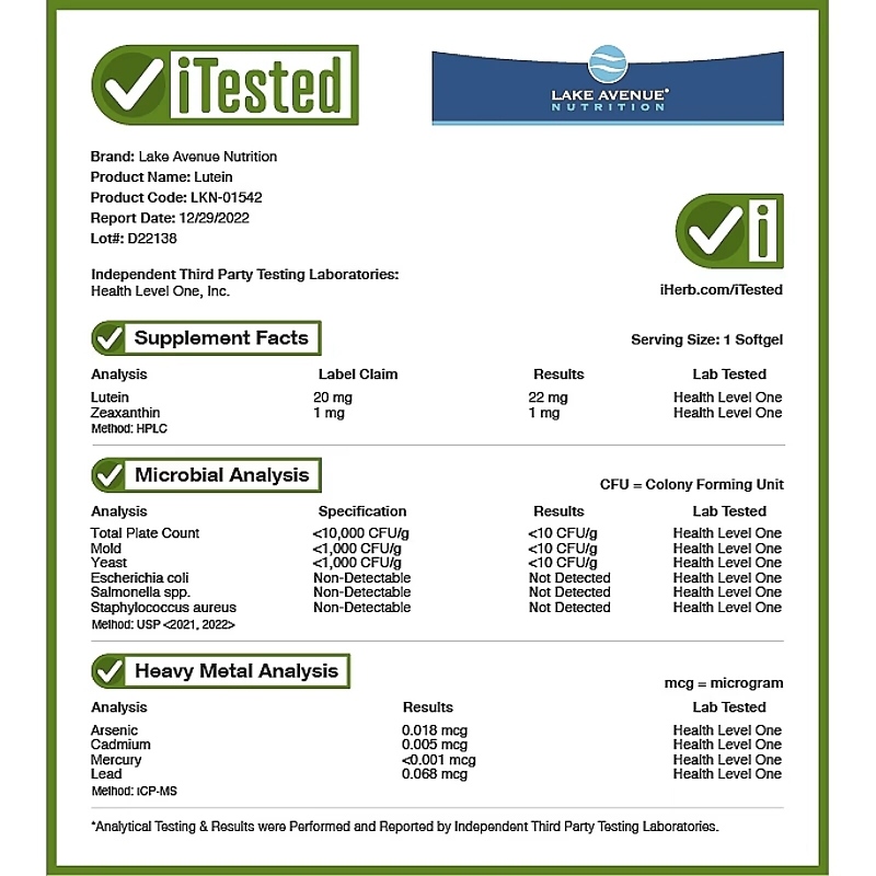 Lake Avenue Nutrition, Lutein, 20 mg, 120 Veggie Softgels